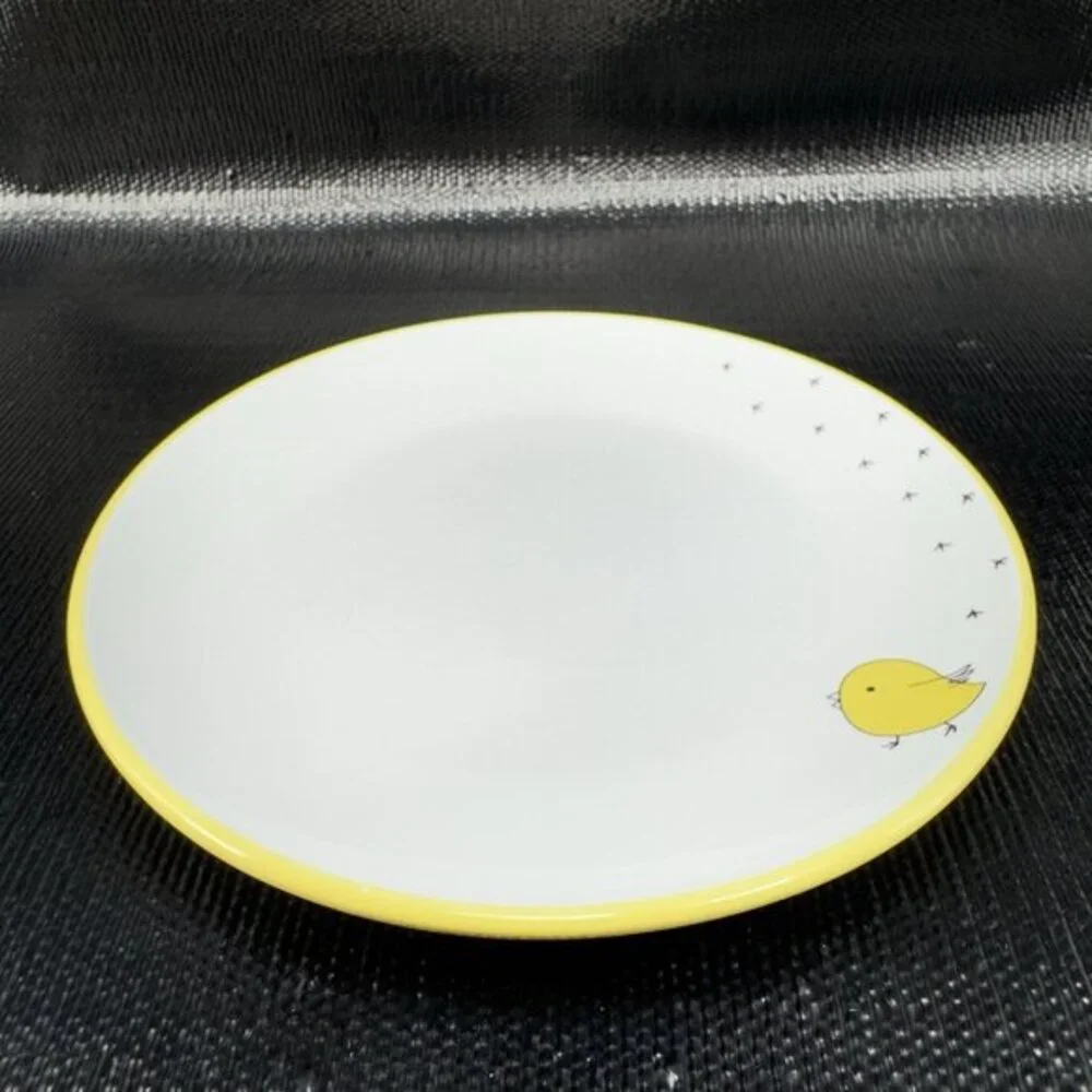 Chick by AH Stoneware Yellow‎ Chickadee Round 7inch Plates Dishes Set 3 Ceramic